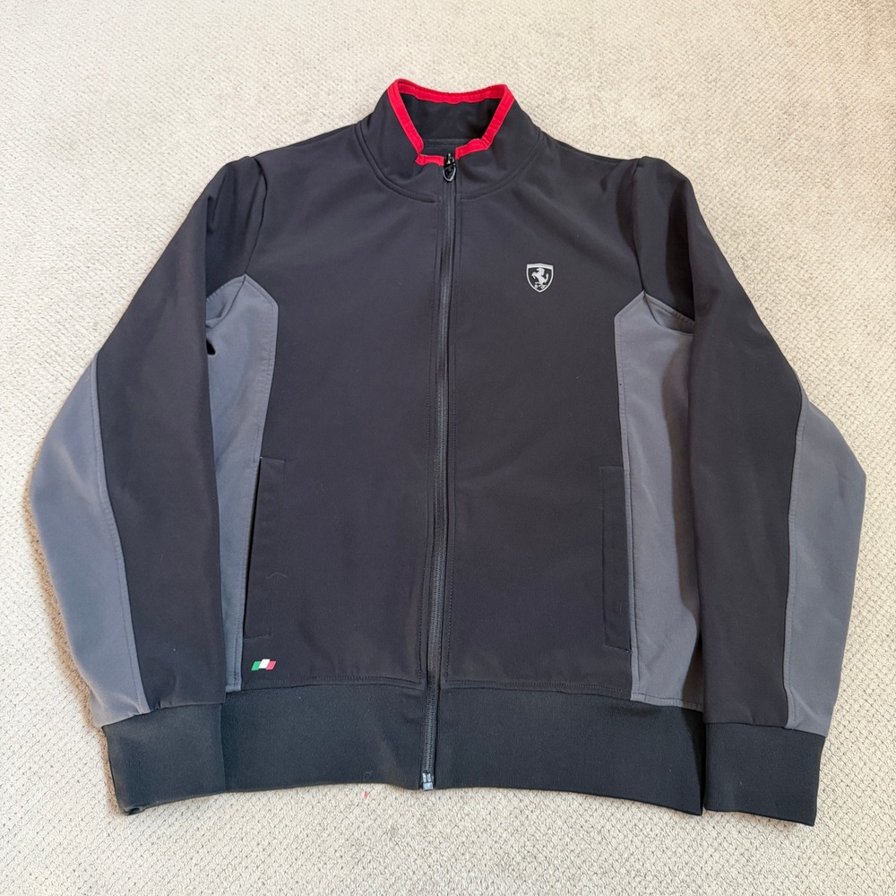 Vintage 2000s Ferrari Scuderia Full Zip Softshell Racing Jacket Black Grey M